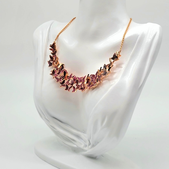 Swarovski Crystal Pink + Aurora Borealis 3d Origami Butterfly Necklace in Rose - Picture 8 of 12